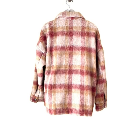 Cyrus Brushed Plaid Button Jacket Shacket Camel Burgundy NWT Statement Maker - Picture 4 of 9